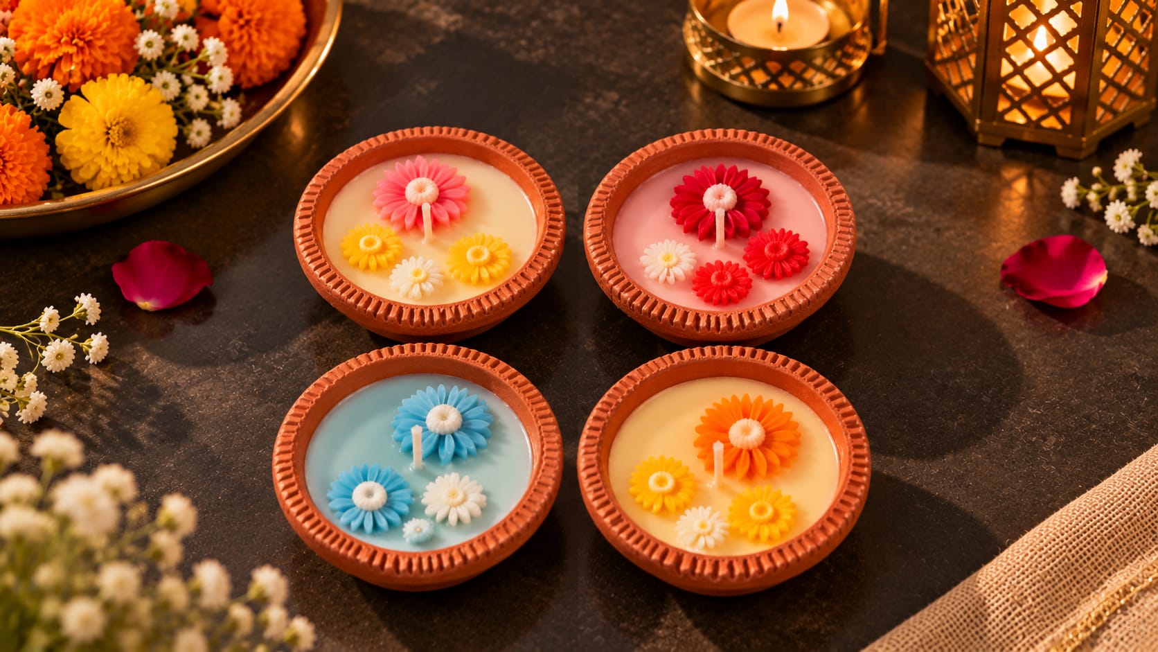 Floral Diya Candle